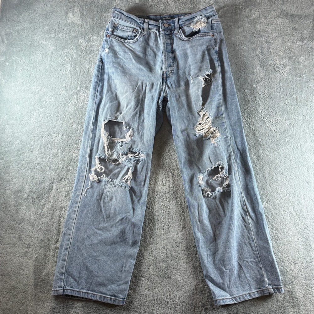 2000s Y2K Wild Fable Highest Rise Straight Leg Distressed Jean Light Wash Size 8